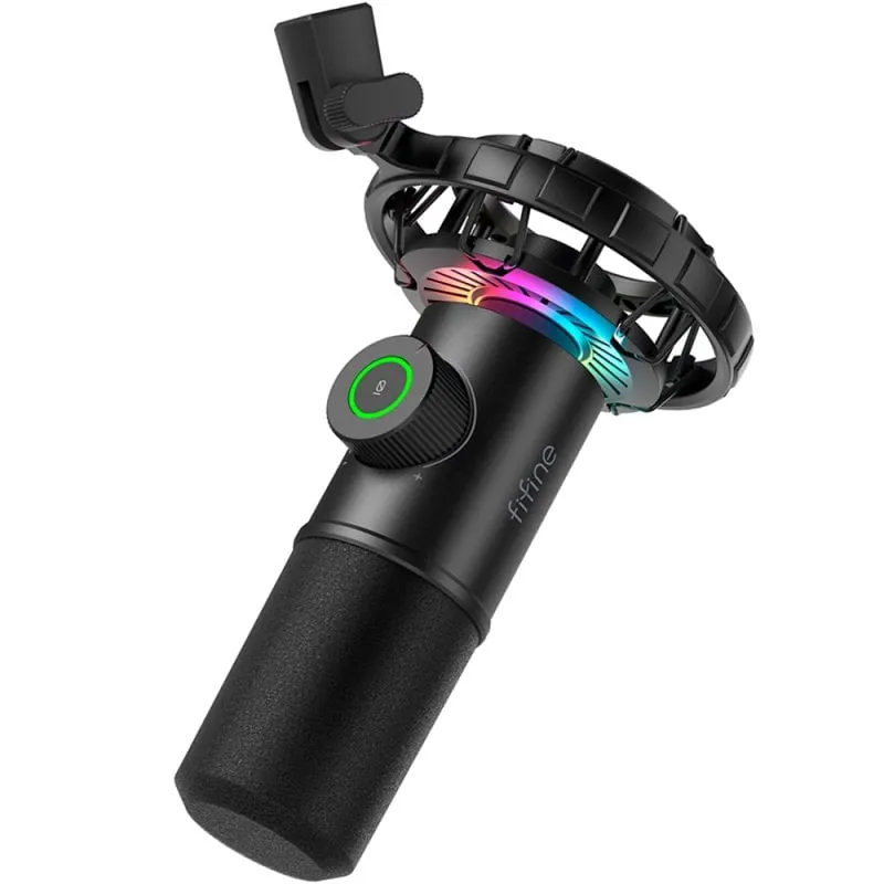 Fifine K658 Micrófono Dinámico Cardioide para Streaming y Podcasting USB-C RGB Negro K658