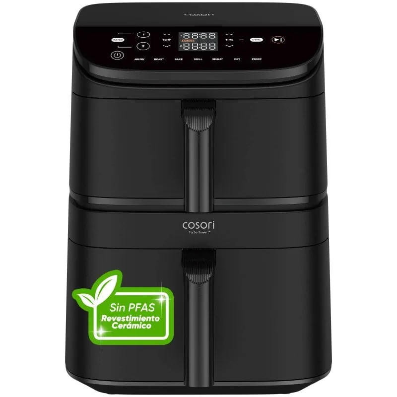 Freidora de Aire Cosori Turbo Tower Ceramic 10,8L 2630W Doble Cesta y Rejilla Extra CAF-DC121-AEUR-CERAMIC