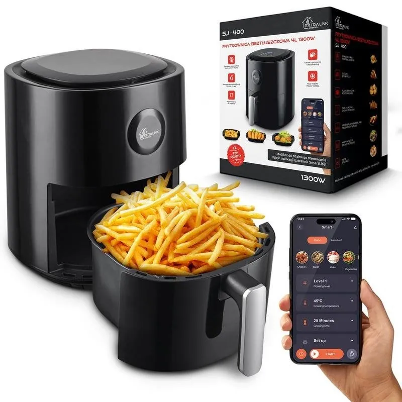 Freidora de aire Extralink Smart Life SJ-400 4L 1300W Wi-Fi pantalla táctil SMART LIFE AIR FRYER SJ-400 4L WI-FI
