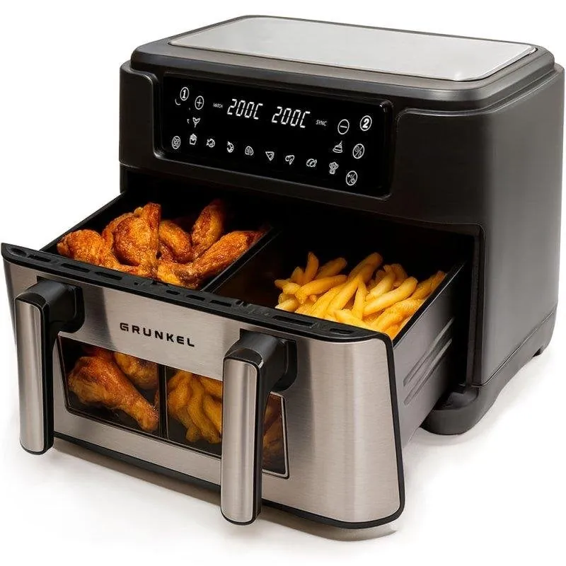 Freidora de aire Grunkel Dualflexifryer 10L 2800W doble depósito ajustable y 10 programas DUALFLEXIFRYER