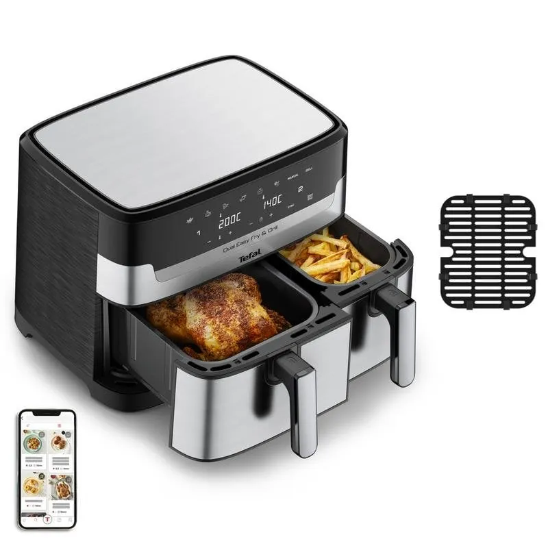 Freidora de aire Tefal Dual Easy Fry & Grill EY905D 8,3 L 2700 W doble zona acero inoxidable EY905D10