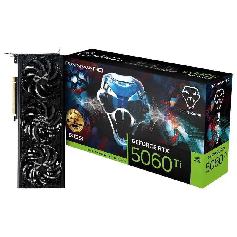 Gainward GeForce RTX 5060 Ti Python III OC 8 GB GDDR7 Reflex 2 RTX AI DLSS4 NE7506TS19P1-GB2062T