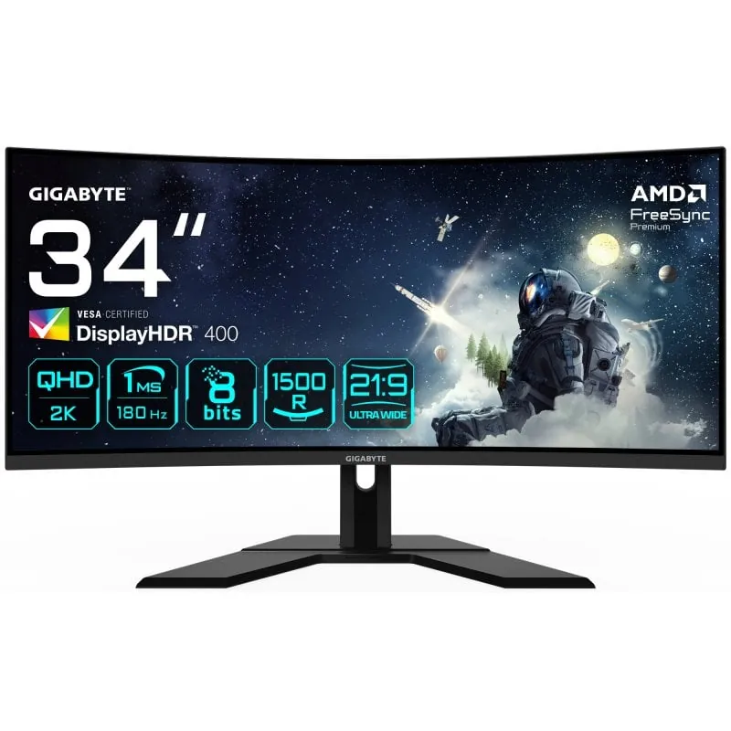 Gigabyte G34WQCP 34" LED VA UltraWide QHD 180Hz HDR 400 FreeSync Premium Curva 20VM0-G34WQCPBI-1EKR