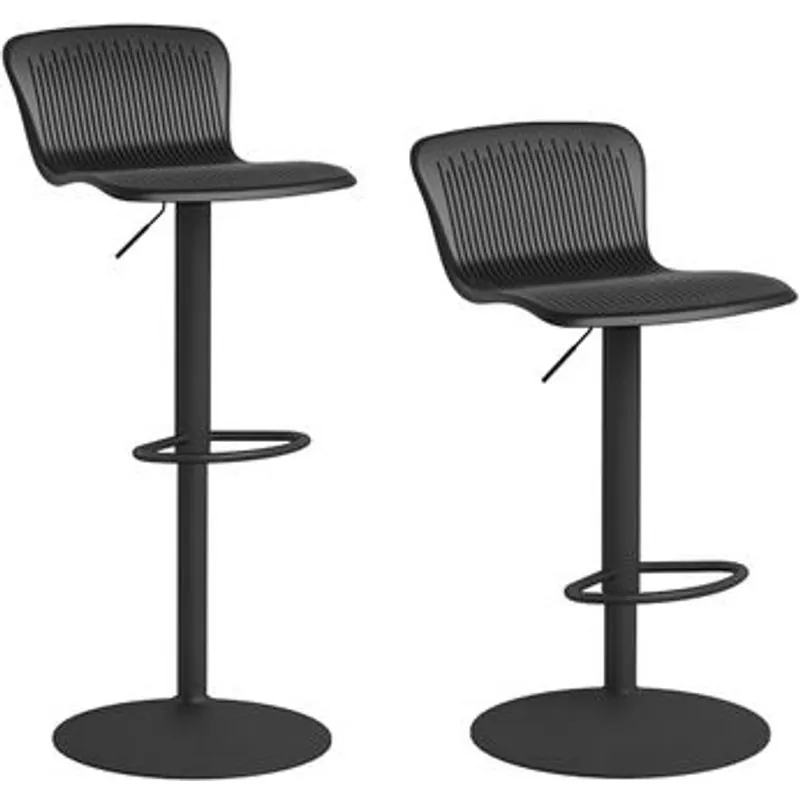 Homcom Conjunto De 2 Taburetes Altos De Cocina Giratoria Con Respaldo Negro 83A-159V00BK