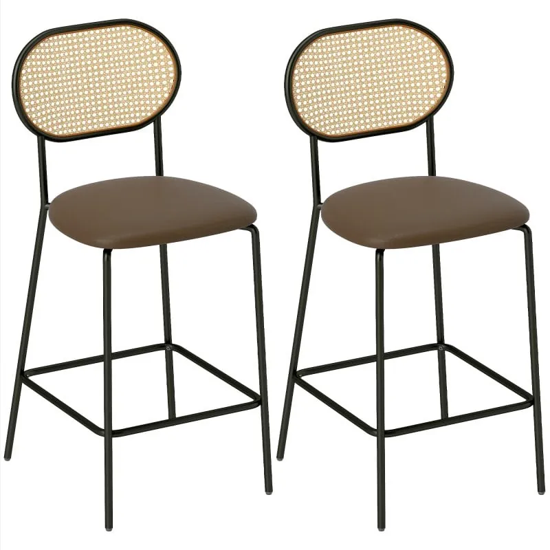 Homcom Juego De 2 Taburetes De Bar Con Respaldo De Ratán Marrón 83A-311V00BN