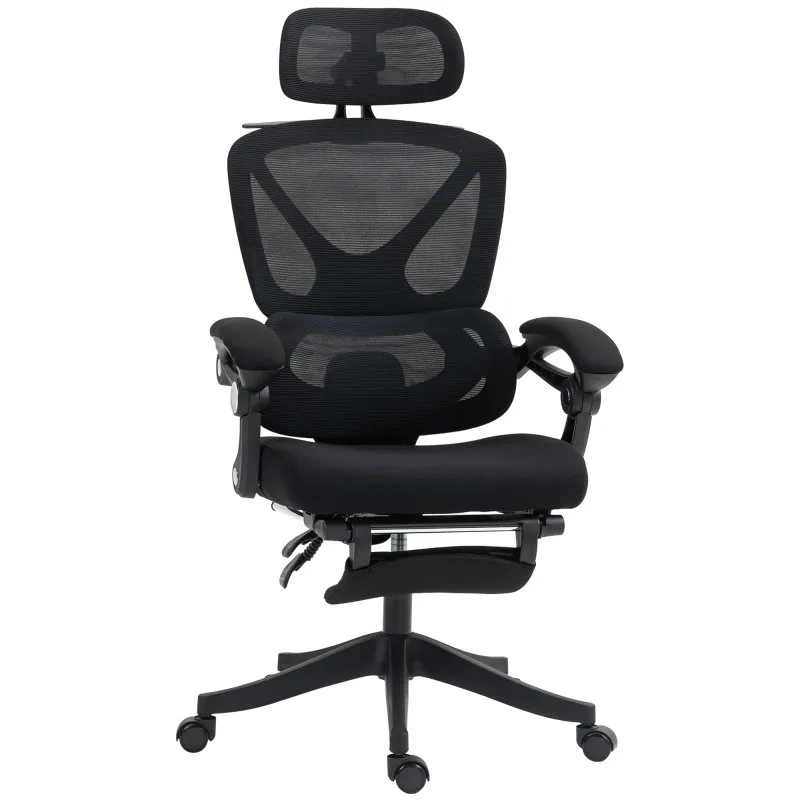 Homcom Silla De Escritorio De Malla Reclinable Con Reposacabezas Negro 921-806V00BK