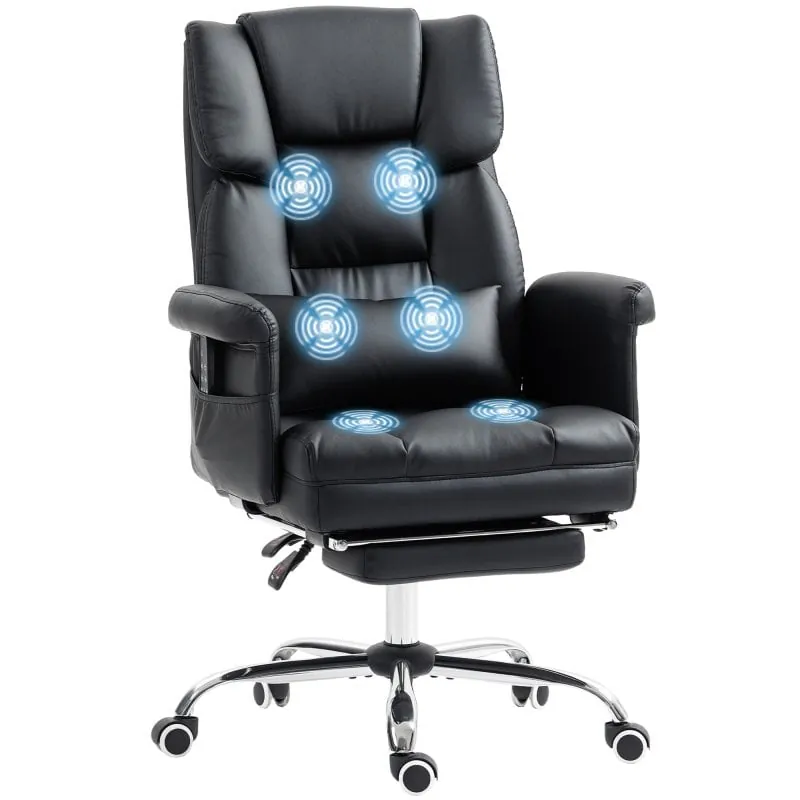 Homcom Silla De Oficina Con 6 Puntos De Masaje Reposapiés Retráctil Negro 921-751V90BK