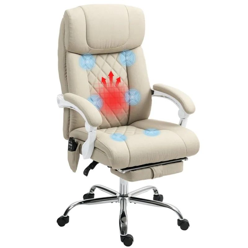 Homcom Silla De Oficina Con Masaje Reclinable Con Altura Ajustable Beige 921-812V90BG