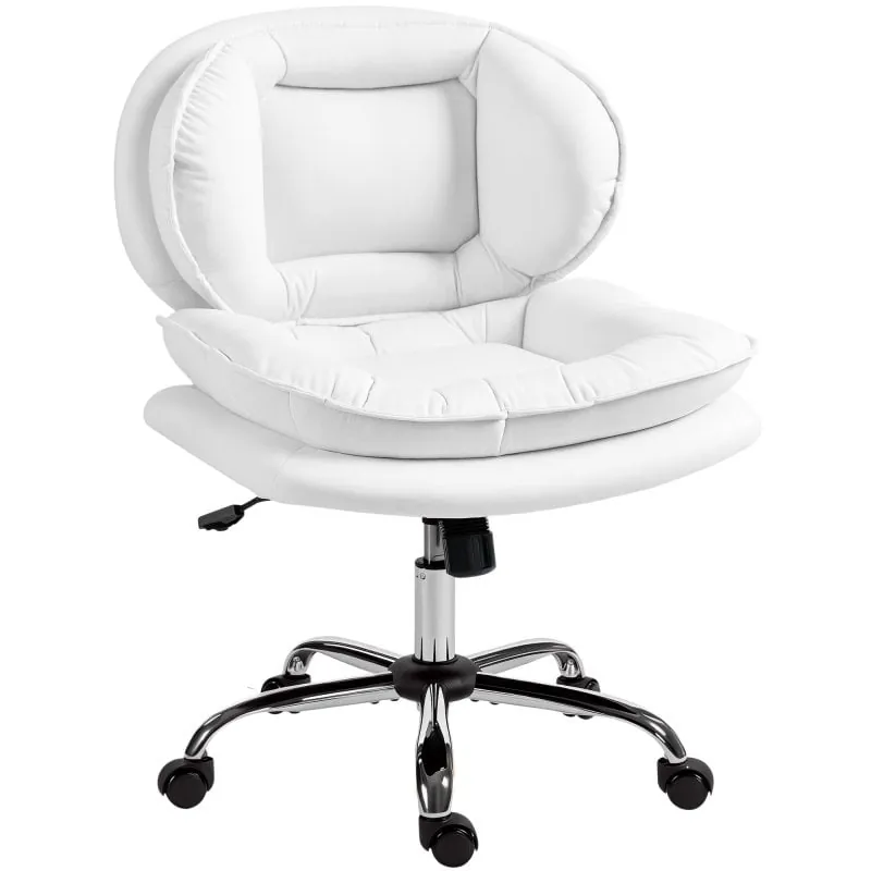 Homcom Silla De Oficina Con Piernas Cruzadas Asiento Ancho Blanco 921-887V00WT