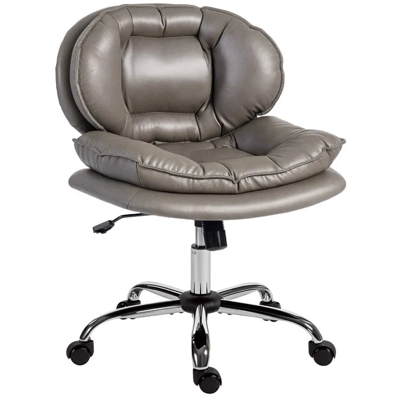 Homcom Silla De Oficina Con Piernas Cruzadas Asiento Ancho Gris Oscuro 921-887V00CG