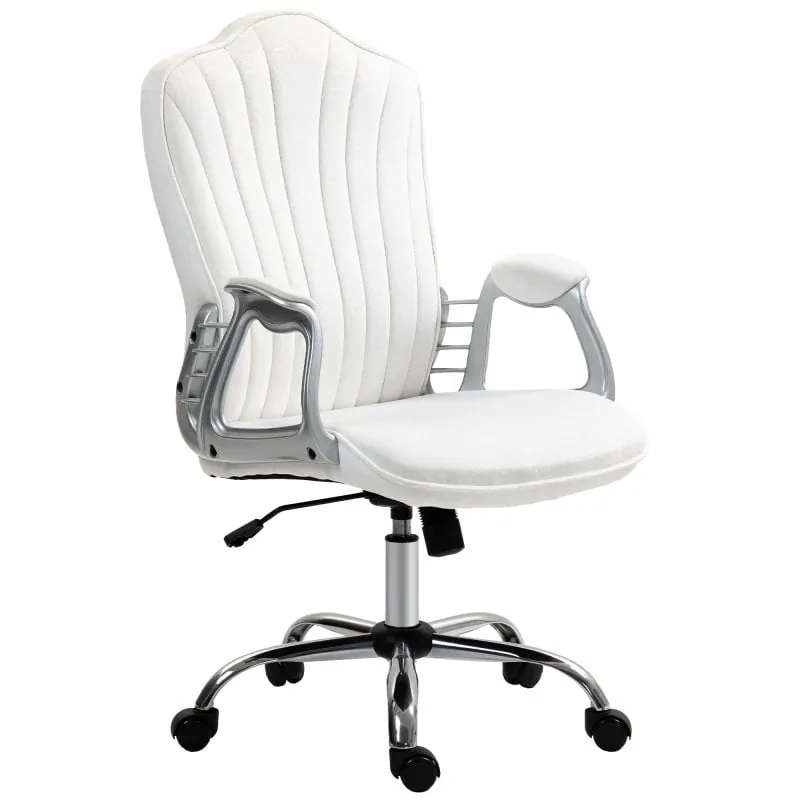 Homcom Silla De Oficina Giratoria Con Altura Ajustable Respaldo Curvado Blanco 921-836V00WT