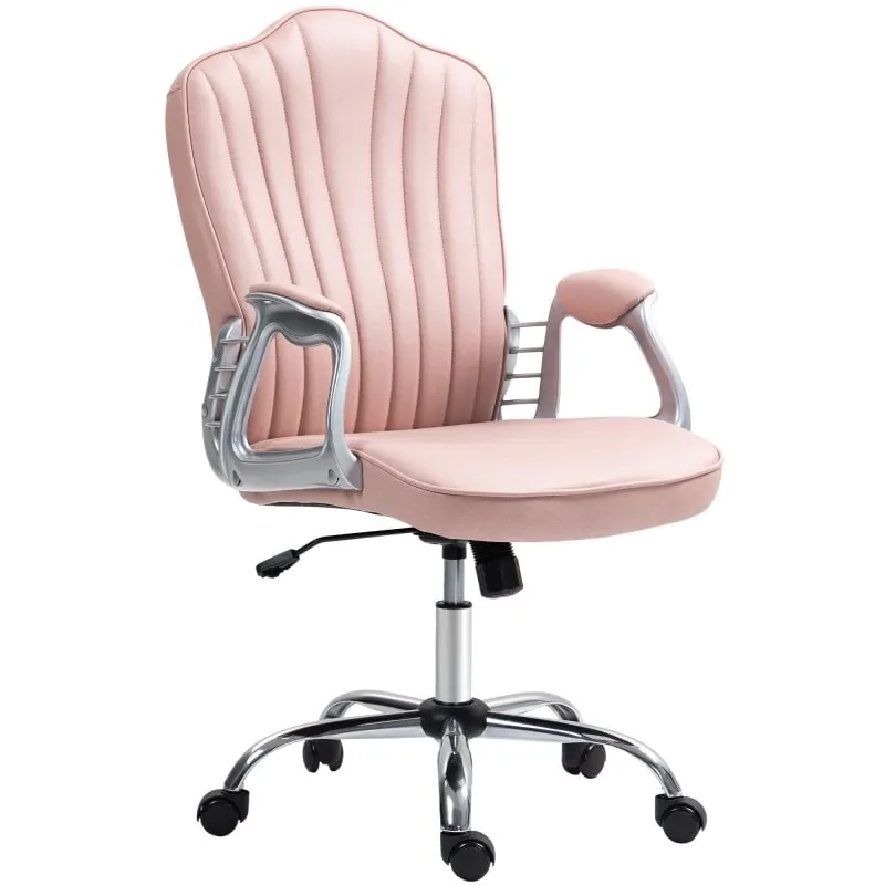 Homcom Silla De Oficina Giratoria Con Altura Ajustable Respaldo Curvado Rosa 921-836V00PK