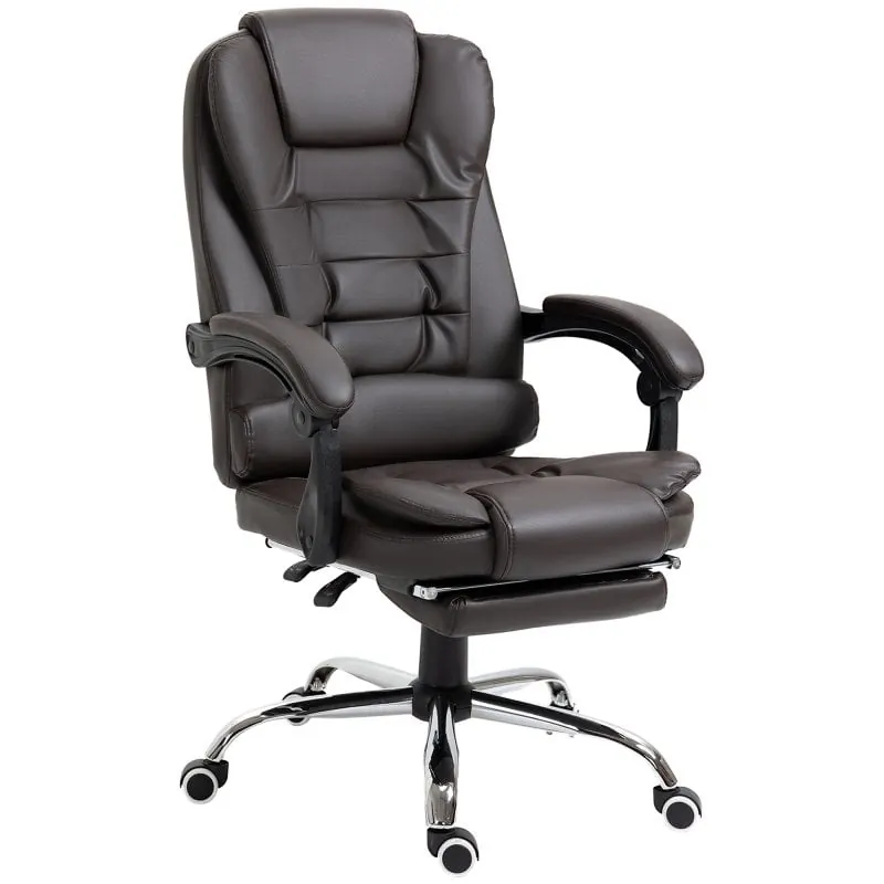 Homcom Silla De Oficina Reclinable Con Altura Ajustable Tapizada En Pu Café 921-083V01CF
