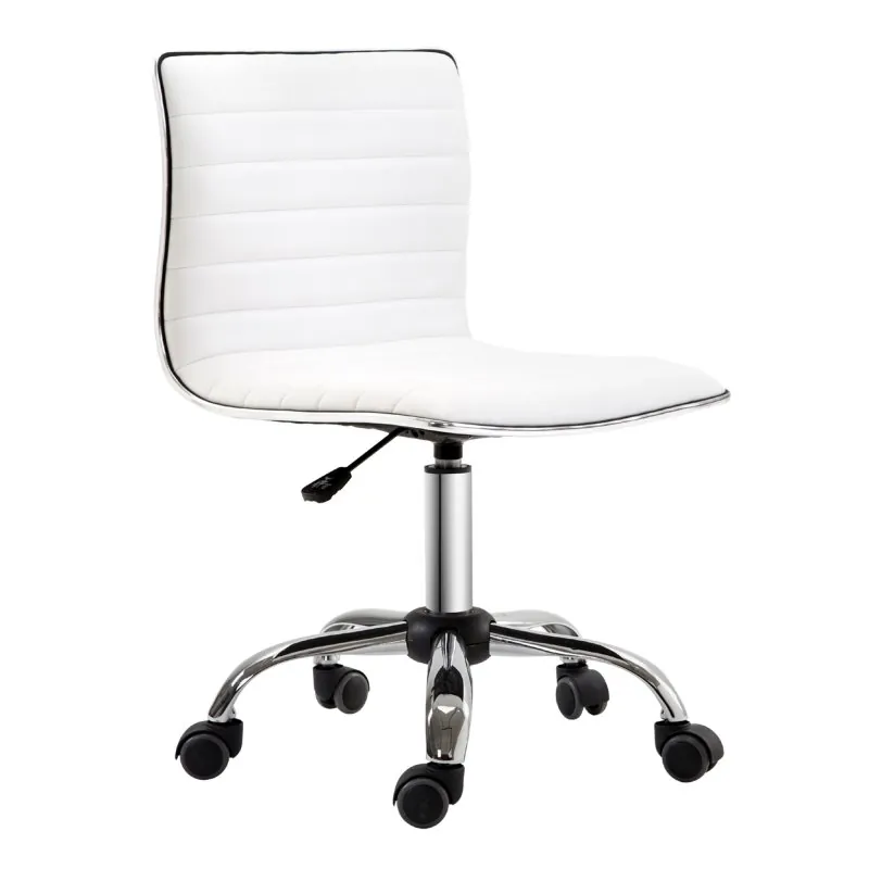 Homcom Silla De Oficina Sin Brazos Tapizada En Pu Carga 120 Kg Blanco 921-075
