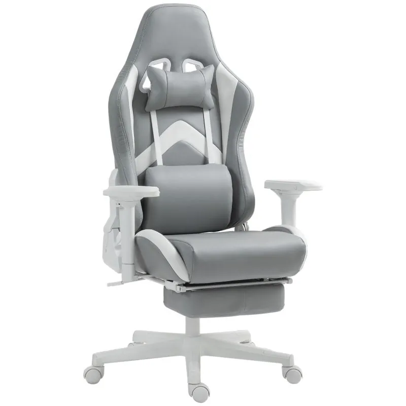 Homcom Silla Gaming Reclinable Con Altura Ajustable Gris Claro Y Blanco 921-774V01LG