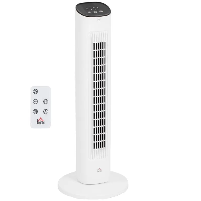 Homcom Ventilador de Torre 50W Control Remoto 3 Velocidades 30x30x78cm Blanco 824-068V90WT