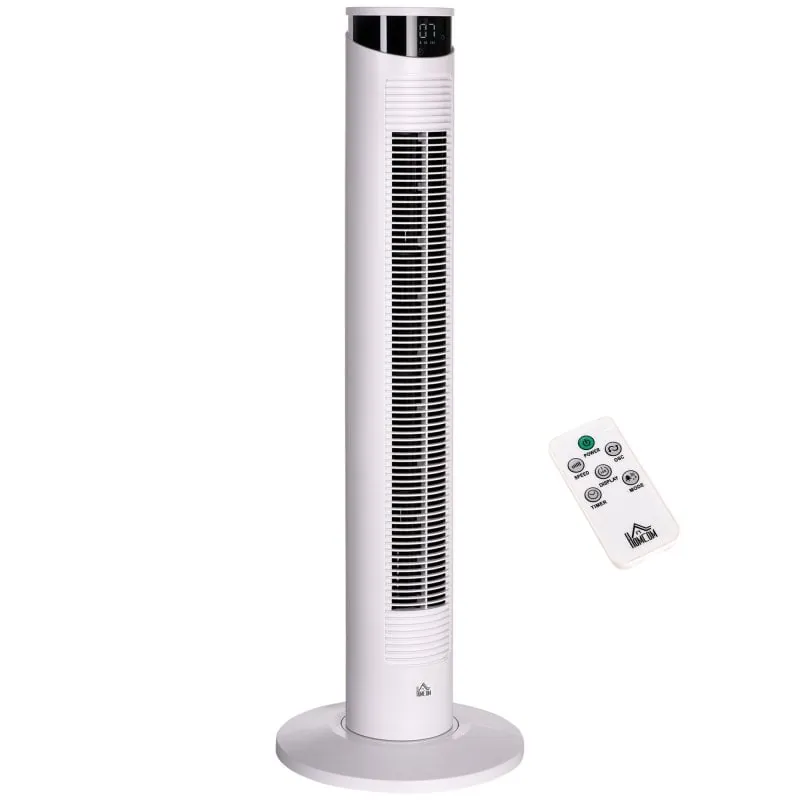 Homcom Ventilador Torre Oscilante con Control Remoto 93cm 45W Blanco 824-062V90WT