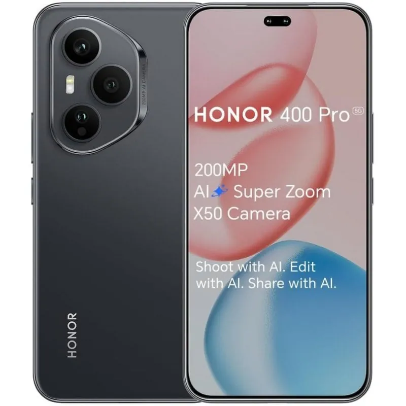 Honor 400 Pro 5G 12GB/512GB 6.7" AMOLED 200MP IA 100W WiFi BE Android 15 Negro 5109BUSS