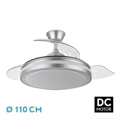 Iluminashop 334886 Ventilador de Techo LED con Mando a Distancia Y Palas Retractiles 72W Plata 334886