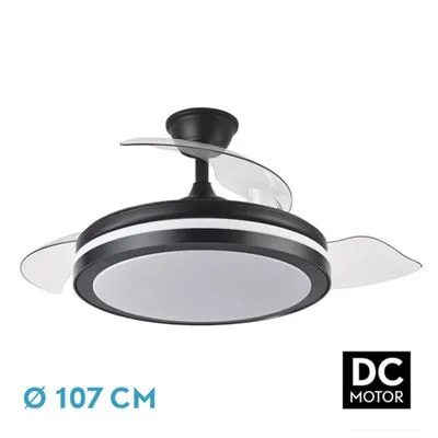 Iluminashop Ventilador de Techo con Luz LED y Mando 72W 107cm Negro Motor DC 334883