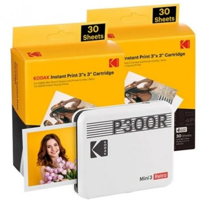 Impresora Portátil Fotográfica Kodak Mini 3 Retro/ Tamaño Foto 76.2x76.2mm/ Incluye 2x Papel Fotográfico/ Blanca 0192143003397