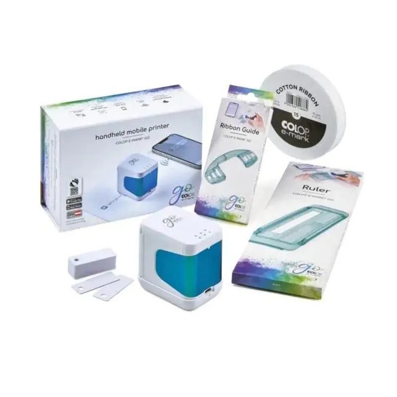 Impresora portátil inalámbrica Colop E-Mark Go Stempel en color azul y blanco 165443