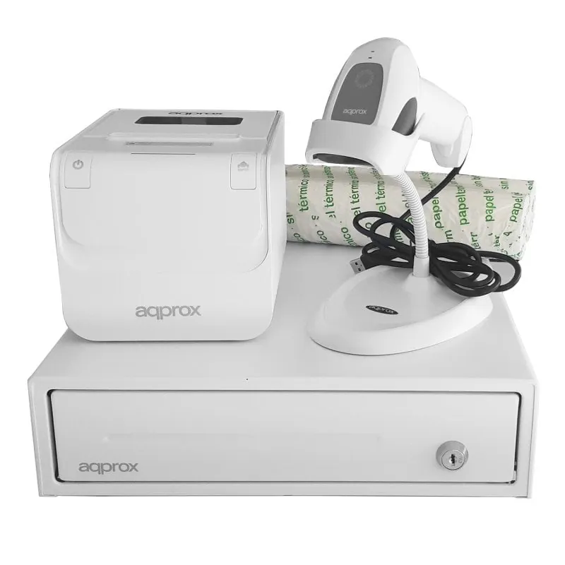 Impresora Térmica Ethernet/USB Approx appPOSPACK3380WH con cajón portamonedas, lector 1D y cortador automático APPPOSPACK3380WH