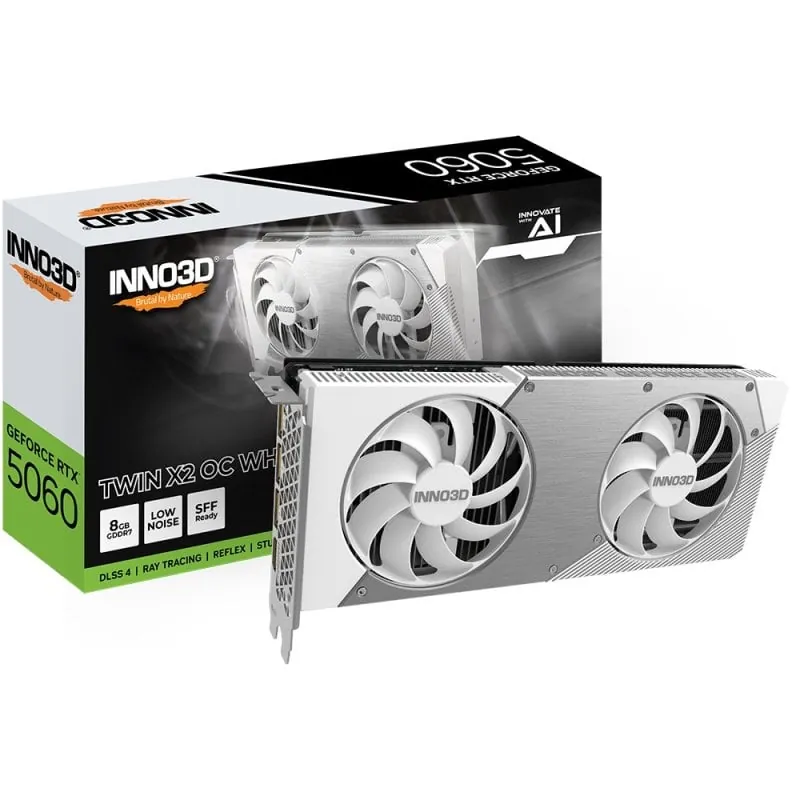 Inno3D GeForce RTX 5060 TWIN X2 OC WHITE 8GB GDDR7 Reflex 2 RTX AI DLSS4 N50602-08D7X-195070W