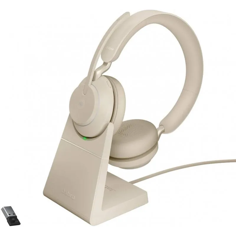 Jabra Evolve2 65 Auriculares Inalámbricos Beige + Soporte de Carga USB 26599-999-988