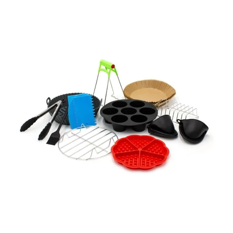 Kit accesorios freidora aire Cloen 13 piezas con moldes, pinzas y bandejas de papel 1030001080