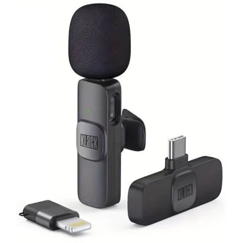 Klack K8 Micrófono Inalámbrico con Reducción de Ruido Compatible con iPhone y USB-C 20m MIC-K8
