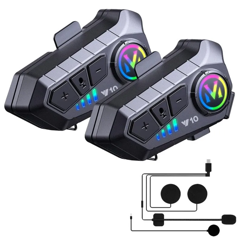 Klack Y10 Auricular Intercomunicador para Moto Bluetooth, Resistencia IPX6 y Sonido Hi-Fi (2 Unid.) INTERCOM-Y10x2
