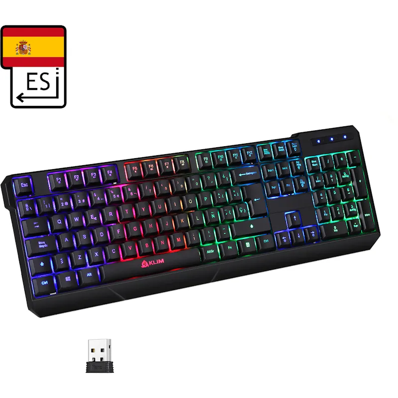 KLIM Chroma Wireless - Teclado inalámbrico gaming ESPAÑOL + Teclado gaming ligero, duradero, resiste al agua, ergonómico, silencioso + Teclado Gamer PC PS4 Xbox One Mac + Negro