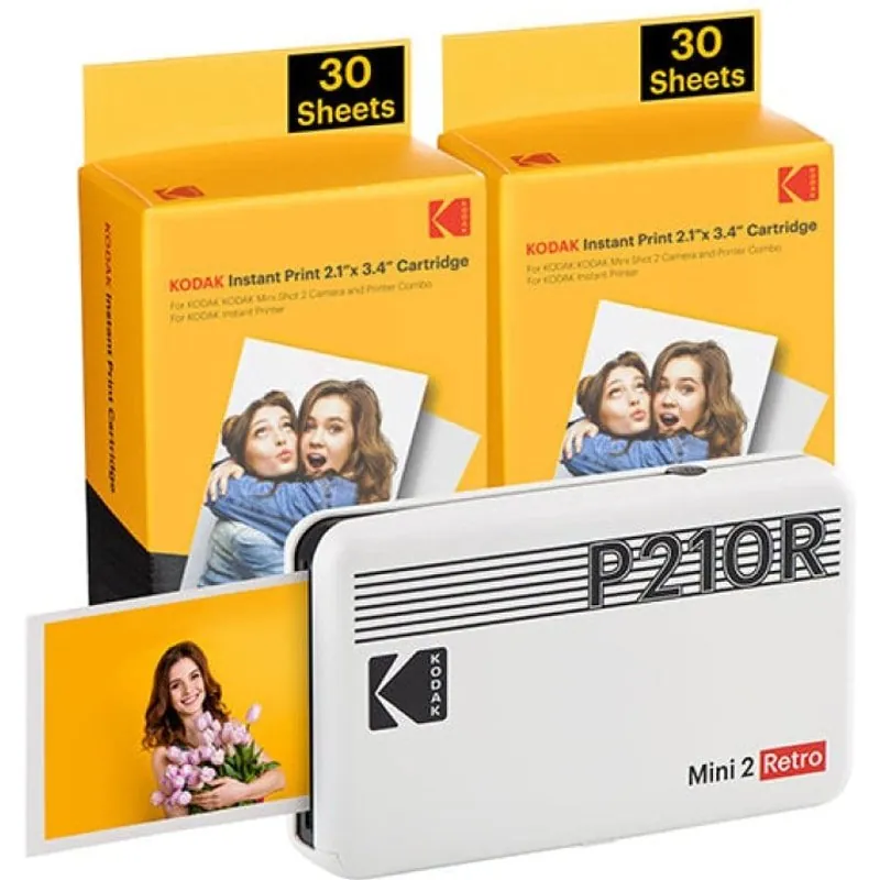 Kodak Mini 2 Retro Impresora Fotográfica Portátil 2.1"x3.4" (5.3x8.6cm) Blanca P210RW60