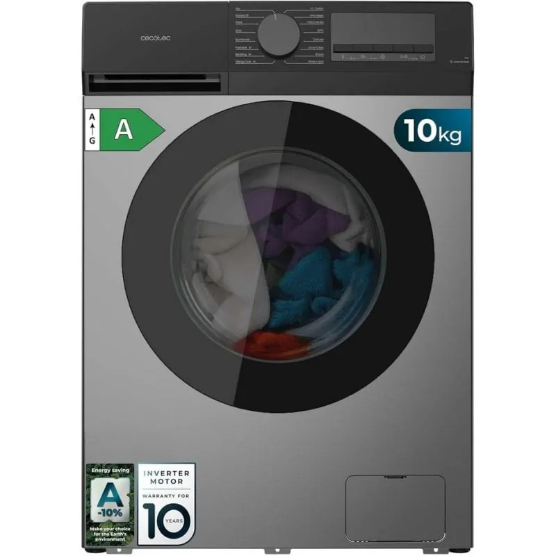Lavadora Cecotec Bolero DressCode 10450 Inverter Steel Carga Frontal 10Kg 1400rpm A-10% Acero Inoxidable A01_EU01_116101