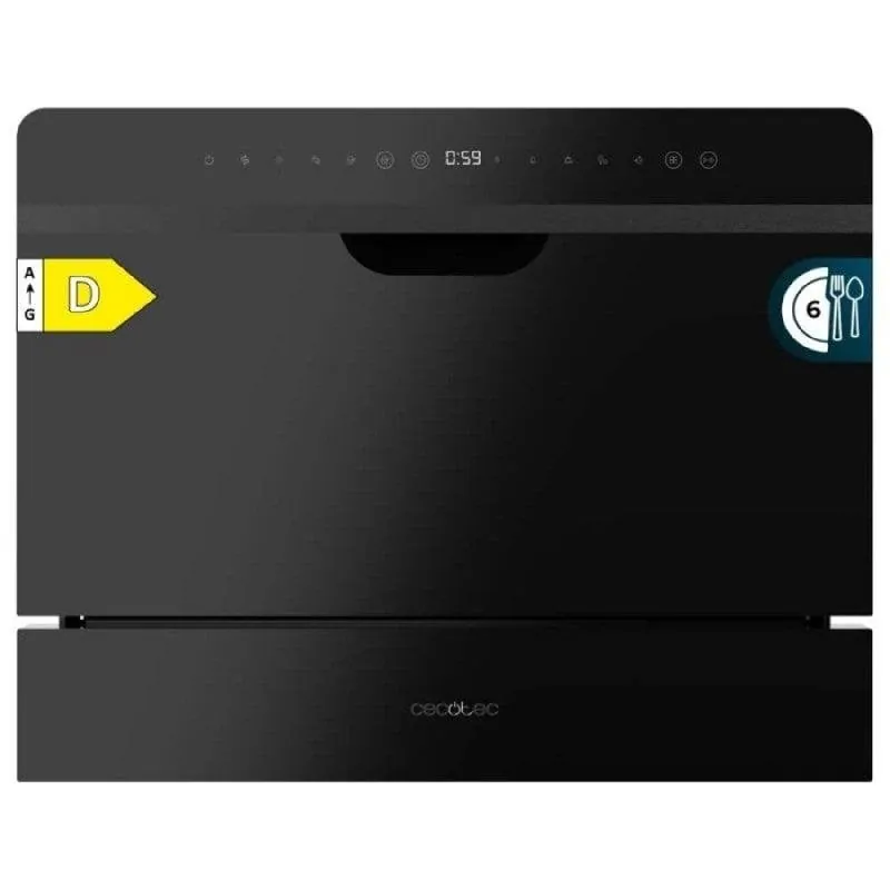 Lavavajillas Cecotec 6 servicios Clase D cristal negro Touch Control Delay Start ChildLock A01_EU01_100467