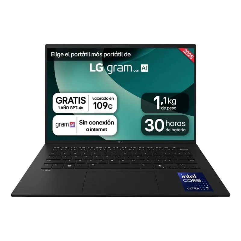 LG Gram 14Z90T-G.AD8BB 14" Intel Core Ultra 7 255H 32GB 2TB SSD Arc GPU IA Ready Negro 14Z90T-G.AD8BB