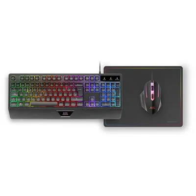 Mars Gaming MCP124 Combo 3 en1 Teclado LED RGB + Ratón RGB 3200 DPI + Alfombrilla, Español, Negro MCP124ES