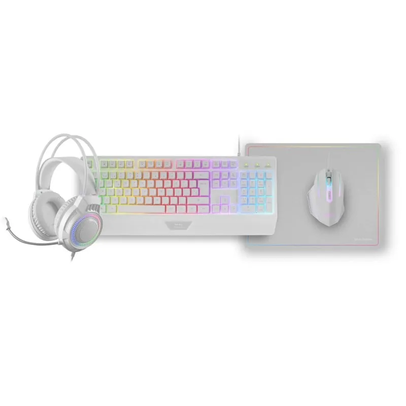 Mars Gaming MCP124PRO Combo RGB 4en1 Teclado H-Mech Ratón Auriculares Alfombrilla Español Blanco MCP124PROWES