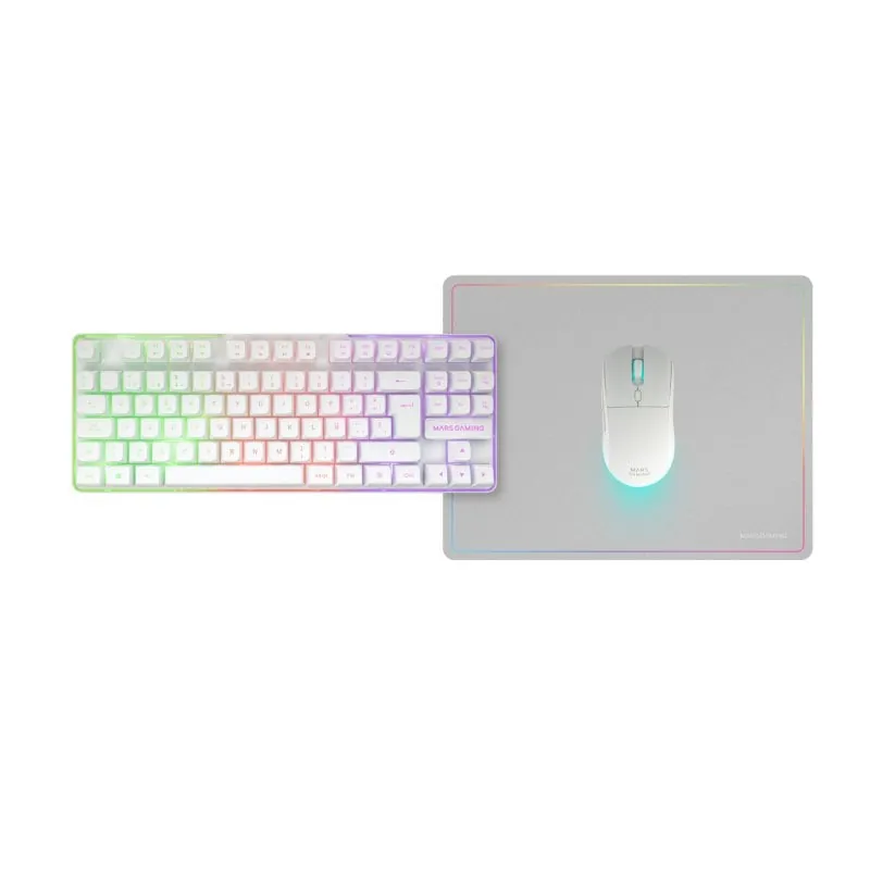 Mars Gaming Mcpwtkl Combo Gaming Inalámbrico Teclado Tkl Frgb Ratón Rgb Alfombrilla Blanco Español MCPWTKLWES