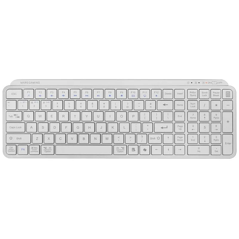 Mars Gaming MK-SILENKEYS Teclado Inalámbrico Full-Format Perfil Bajo PC/Mac Español Blanco MKSILENKEYSWES