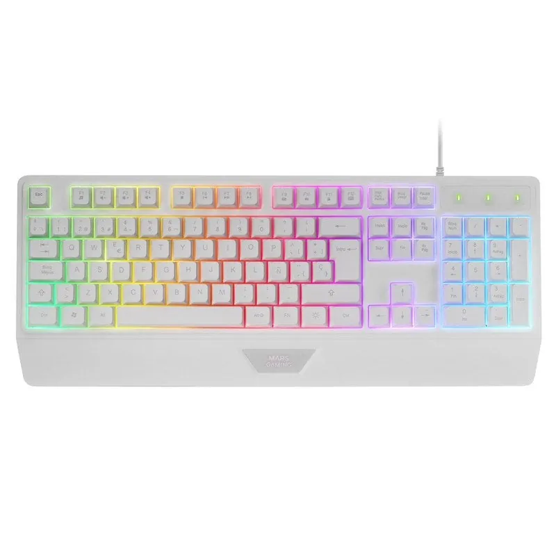 Mars Gaming Mk124 Teclado Ergonómico H-Mech FRGB Reposamuñecas Antighosting Español Blanco MK124WES