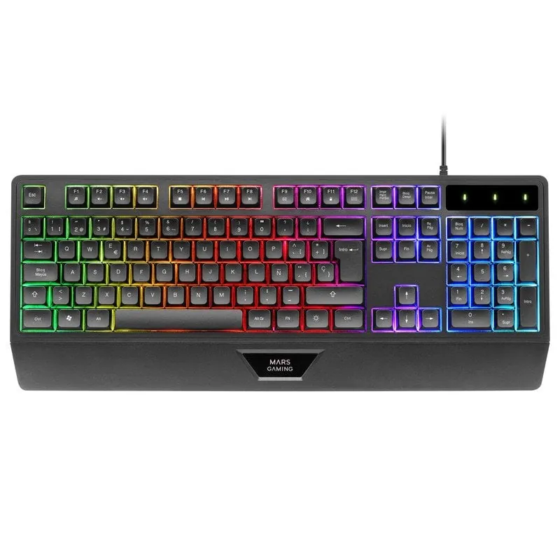 Mars Gaming MK124 Teclado Ergonómico H-Mech FRGB Reposamuñecas Antighosting Español Negro MK124ES