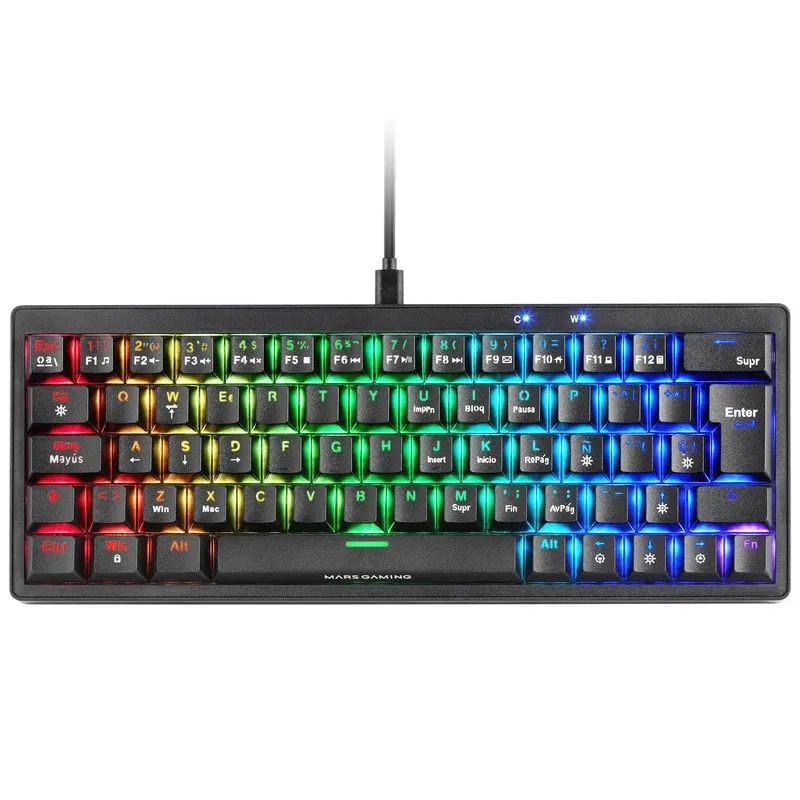 Mars Gaming MKMINIPRO Teclado Mecánico RGB 60% Switch Silencioso Negro MKMINIPROYES