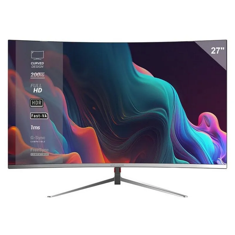 Mars Gaming MV-27C Monitor Curvo 27" FHD 200Hz HDR10 1ms FreeSync G-Sync Low Blue Light HDMI Blanco MV27CW