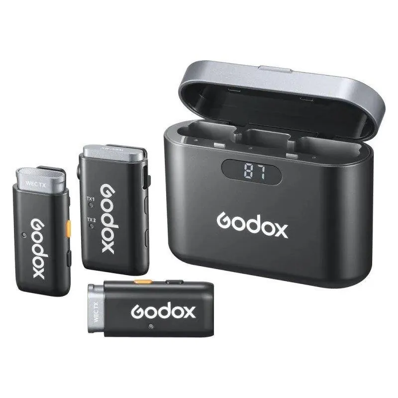 Micrófono Godox WEC KIT2 inalámbrico 2,4GHz omnidireccional doble canal batería larga WEC