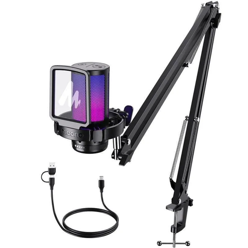 Micrófono Maono DGM20S USB cardioide con iluminación RGB y reducción de ruido DGM20SMAONO
