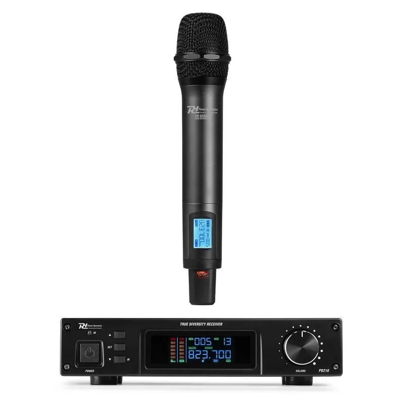 Micrófono Power Dynamics PD210 inalámbrico de mano UHF 160 canales con receptor rack 179.034
