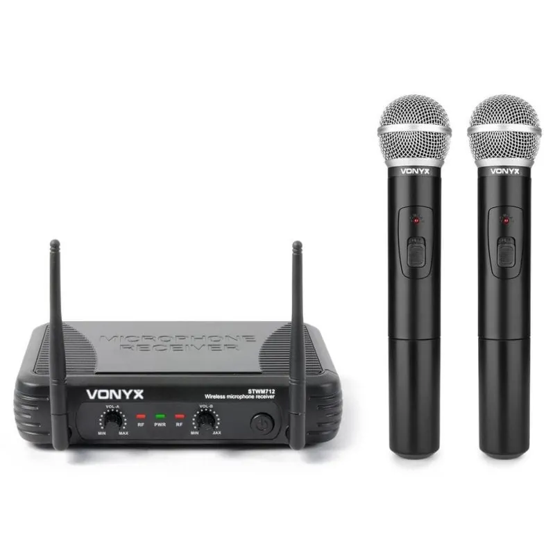 Micrófono Vonyx STWM712 inalámbrico VHF doble mano Mini-XLR diversity 179.183