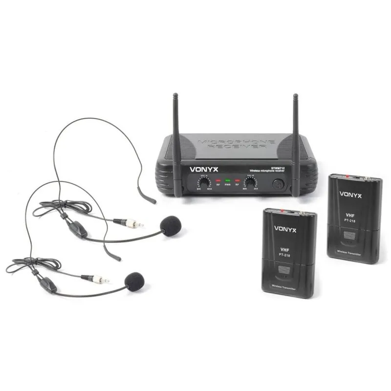 Micrófono Vonyx STWM712H inalámbrico VHF doble petaca con micro de cabeza 179.178